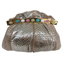 Carlo Fiori Silver Coral Faux Snake Jewel Clasp Evening Bag 1980s