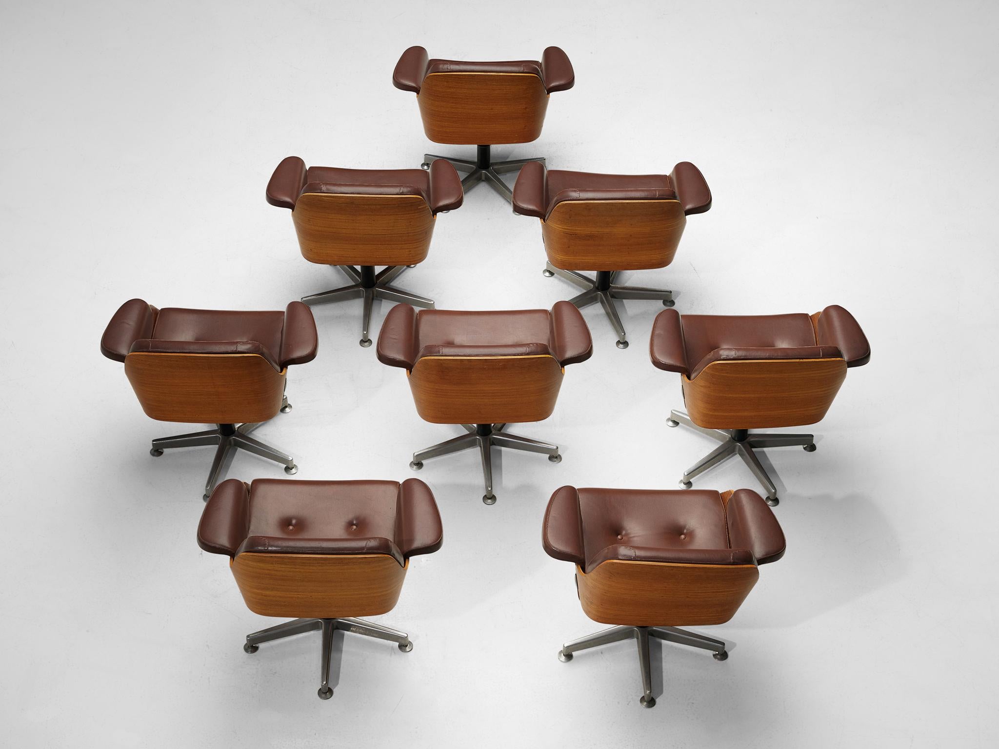 Carlo Fongaro Set of Eight Conference Chairs ‘Probjeto’ in Mahogany and Leather 2