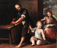 17ème siècle Sainte Famille Francesco Nuvolone Huile sur toile Blanc