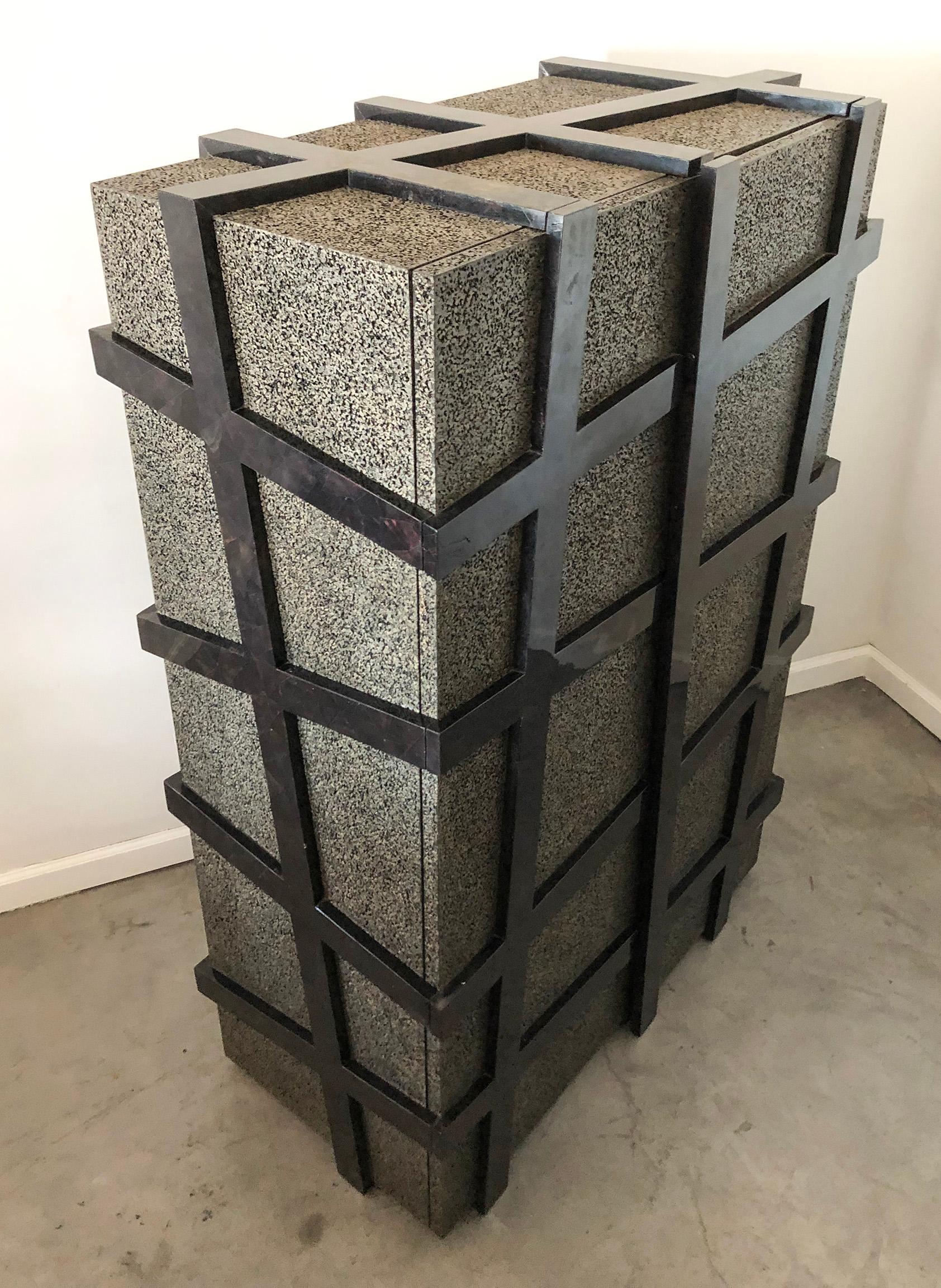 Monumental Large Black Terrazzo Stone and Black Sea Penshell Damar Cabinet In Good Condition For Sale In Culver City, CA