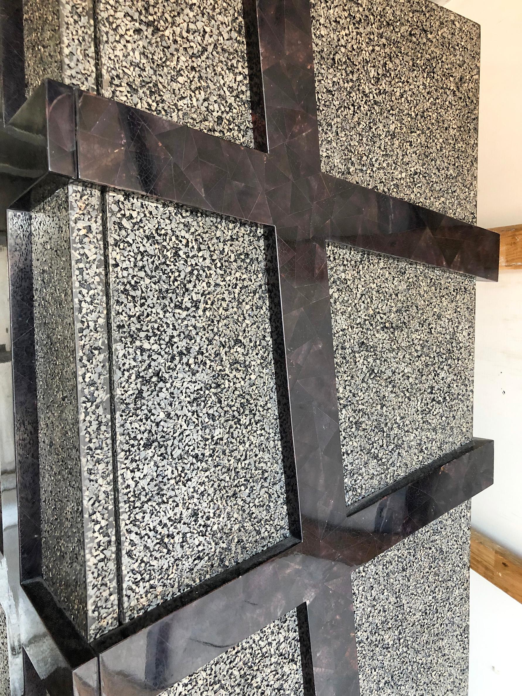 Contemporary Monumental Large Black Terrazzo Stone and Black Sea Penshell Damar Cabinet For Sale