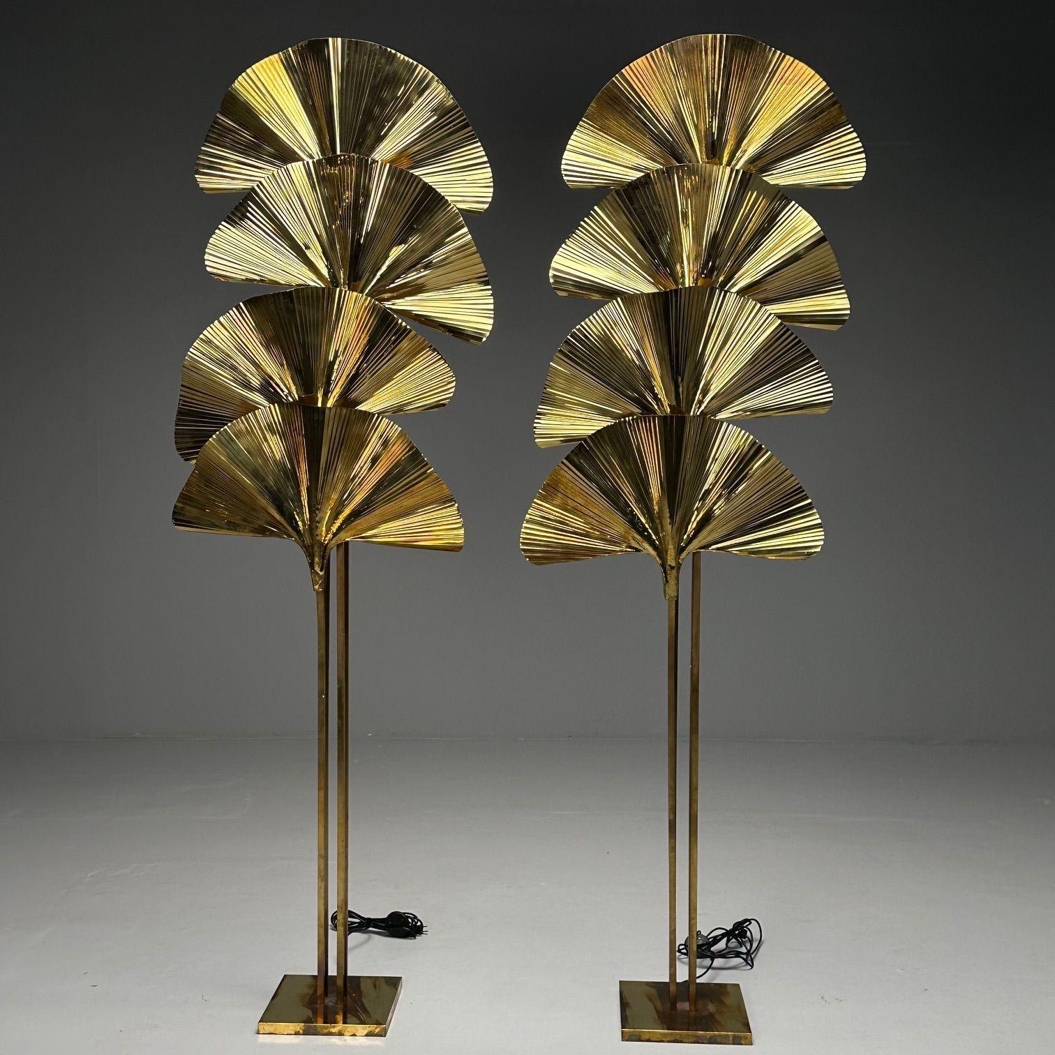 Brass Carlo Giorgi, Bottega Gadda, Italian Mid-Century Modern, Ginko Leaf Floor Lamps For Sale