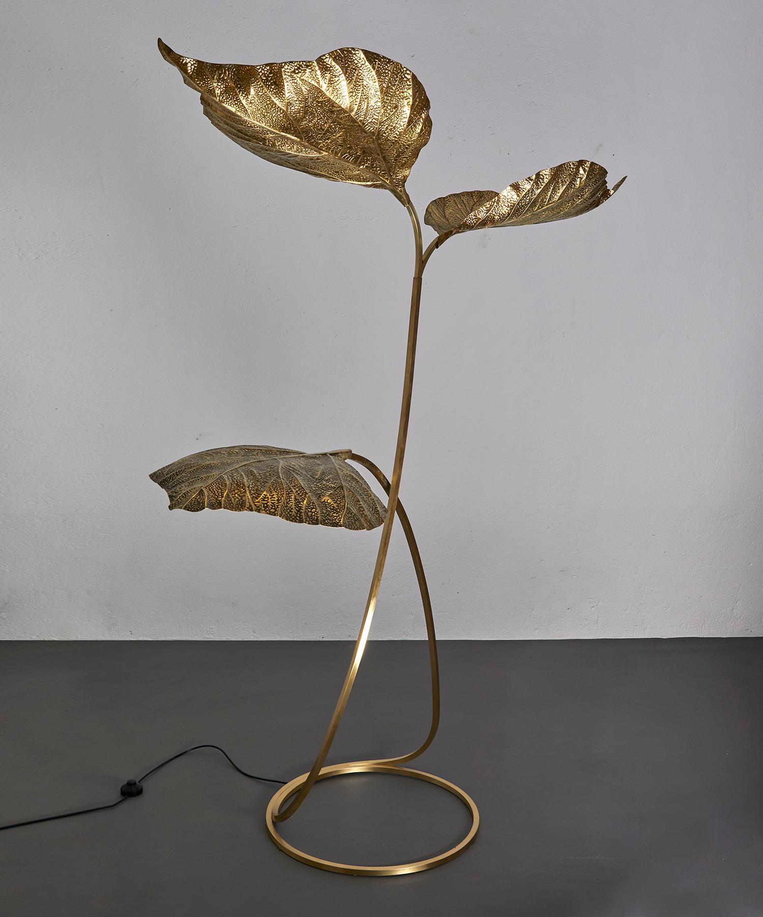 Carlo Giorgi Brass Floor Lamp with Three Leaves, Italy 1970 Tommaso Barbi 2