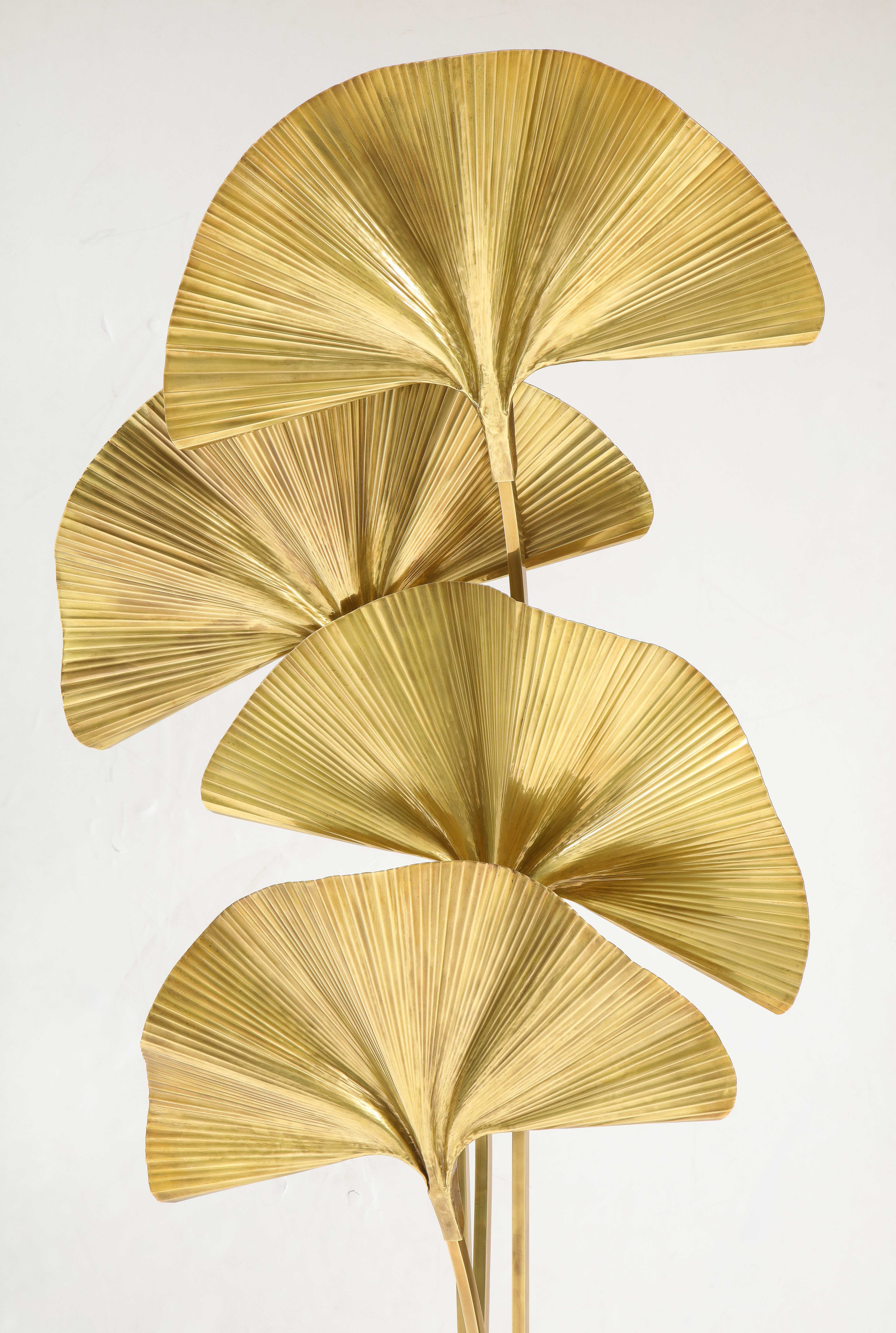 Carlo Giorgi for Bottega Gadda Four-Leaf Brass Ginkgo Floor Lamp, Italy 1970s In Good Condition In New York, NY