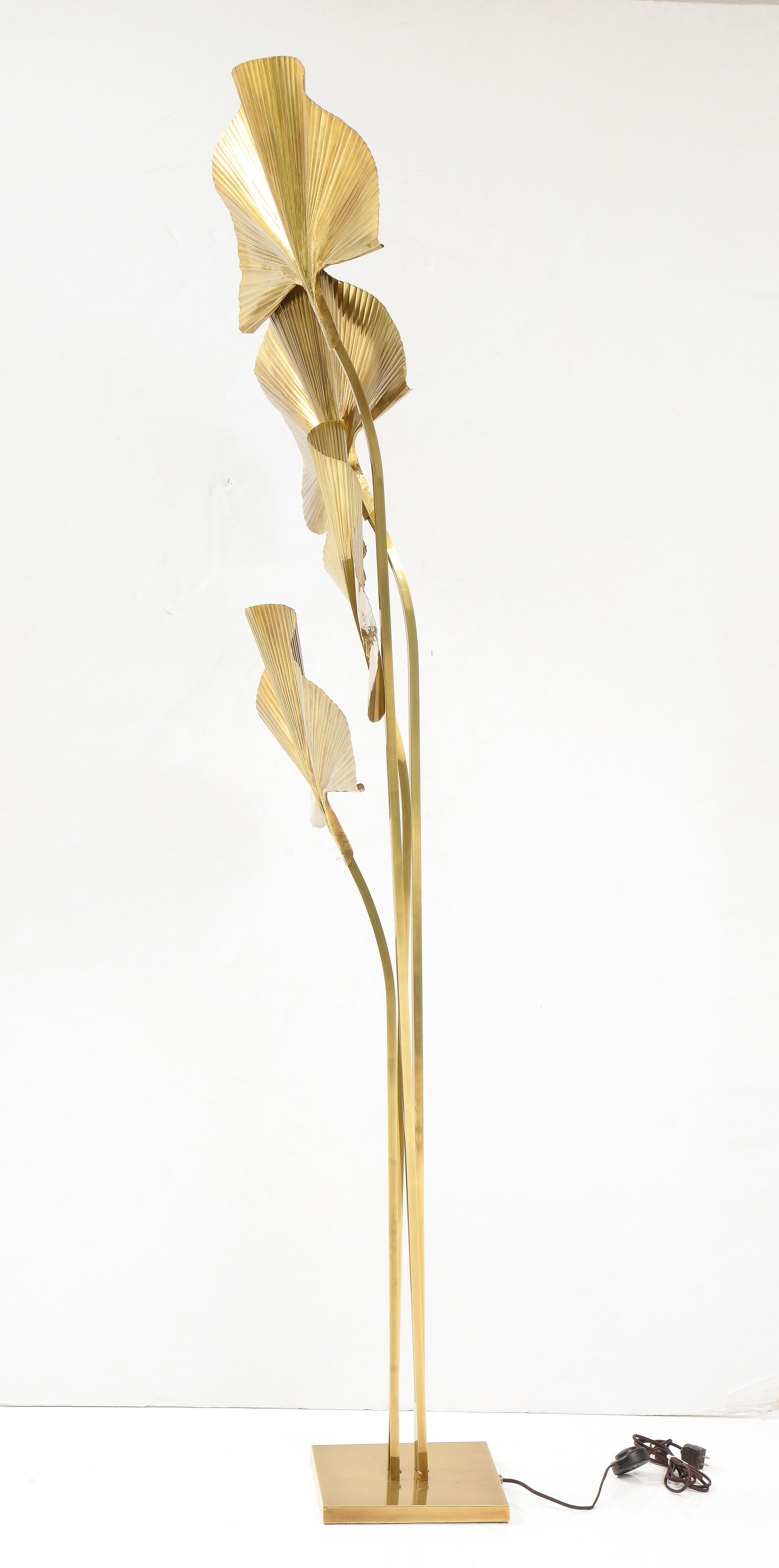Mid-Century Modern Carlo Giorgi for Bottega Gadda Four-Leaf Brass Ginkgo Floor Lamp, Italy 1970s