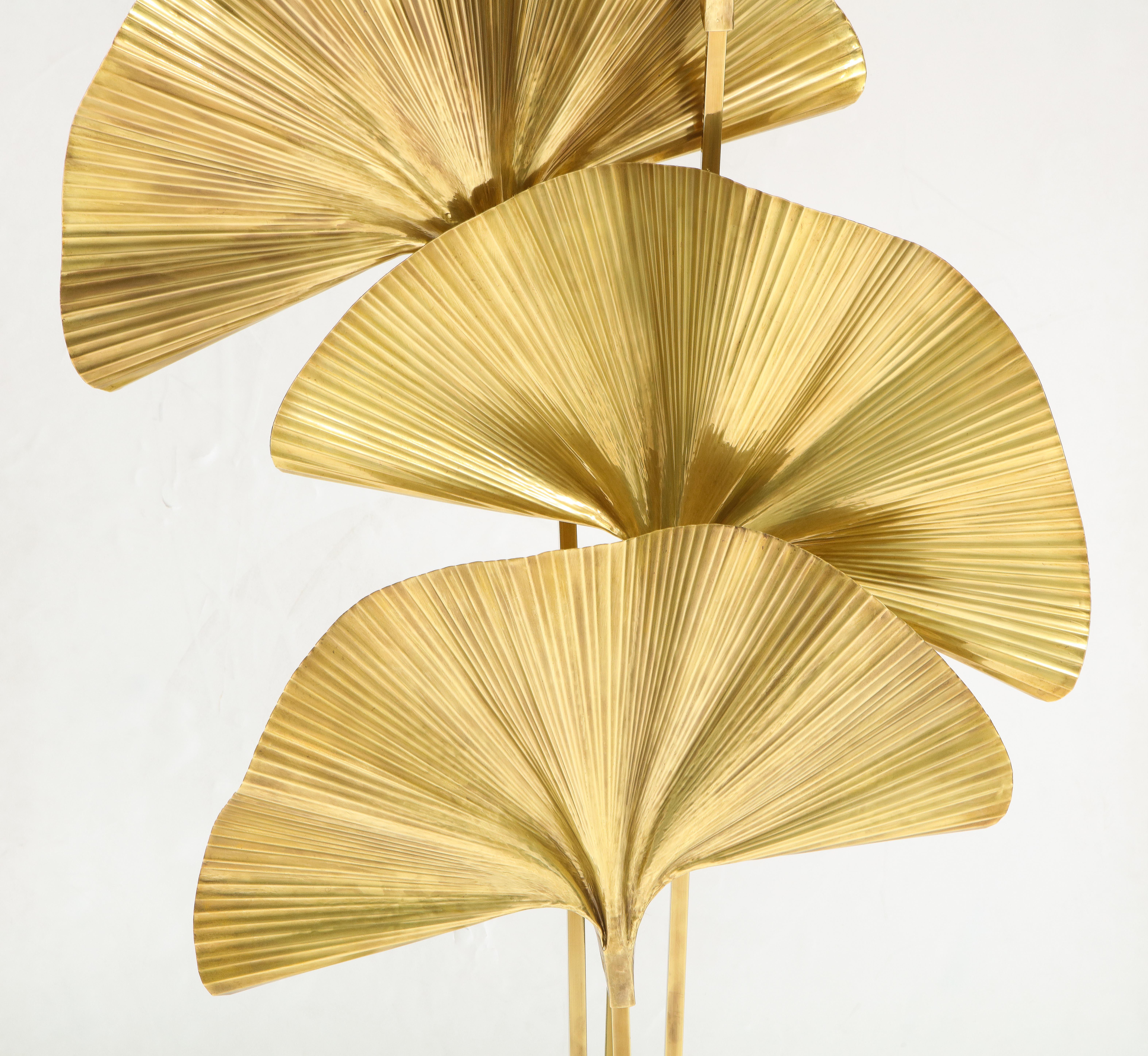 Carlo Giorgi for Bottega Gadda Four-Leaf Brass Ginkgo Floor Lamp, Italy 1970s 1