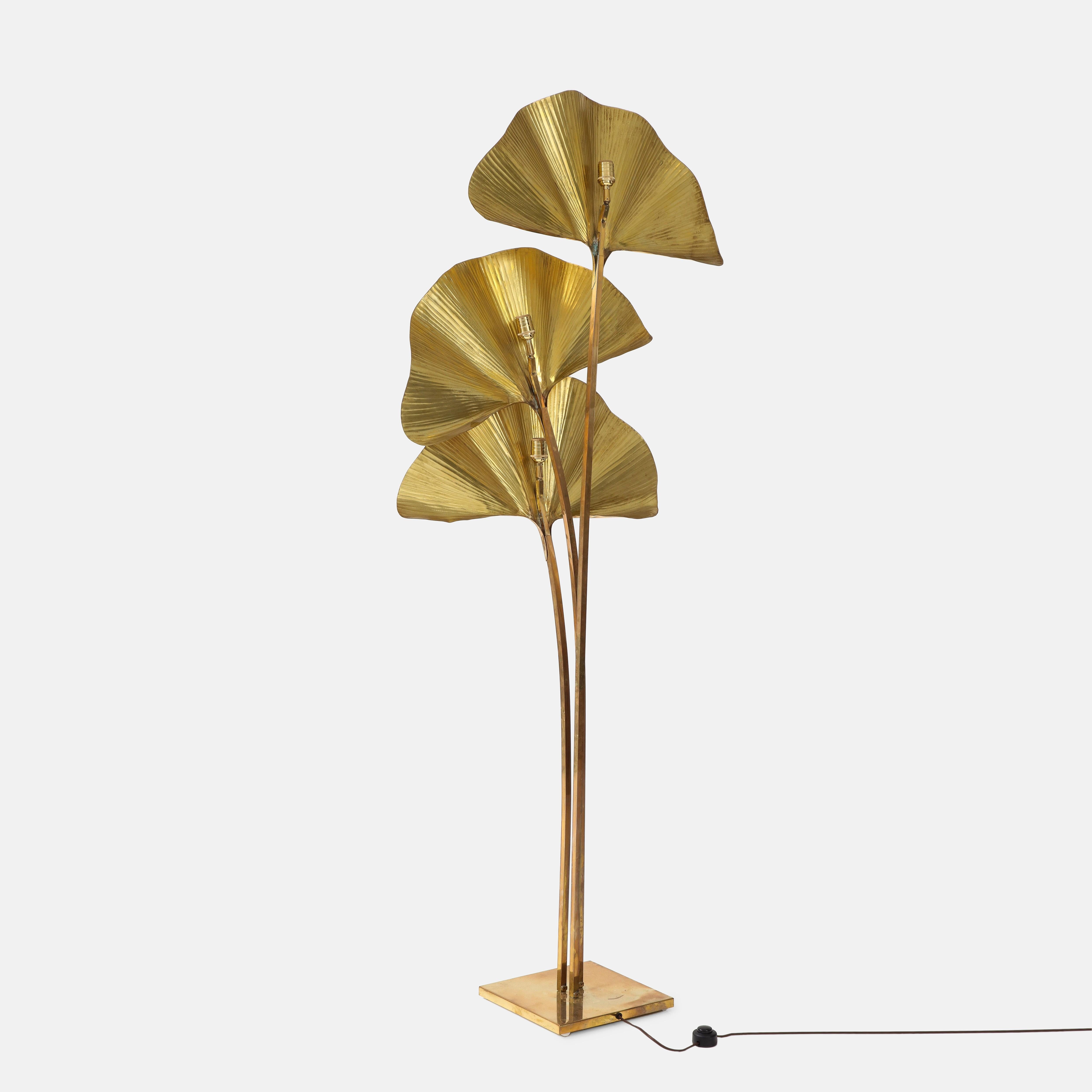 Italian Carlo Giorgi for Bottega Gadda Gingko Leaf Brass Floor Lamp, Italy, 1970s