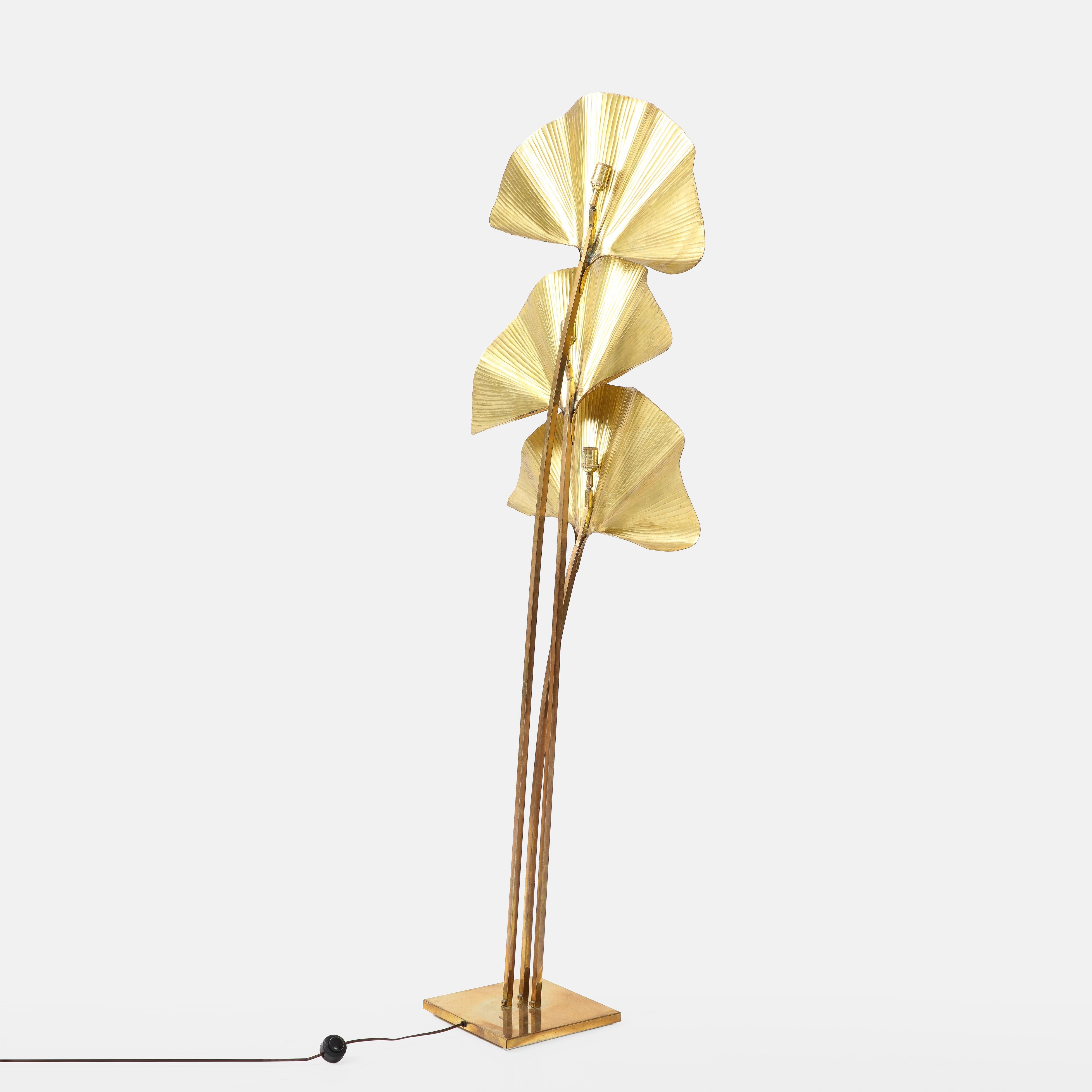 Carlo Giorgi for Bottega Gadda Gingko Leaf Brass Floor Lamp, Italy, 1970s In Good Condition In New York, NY