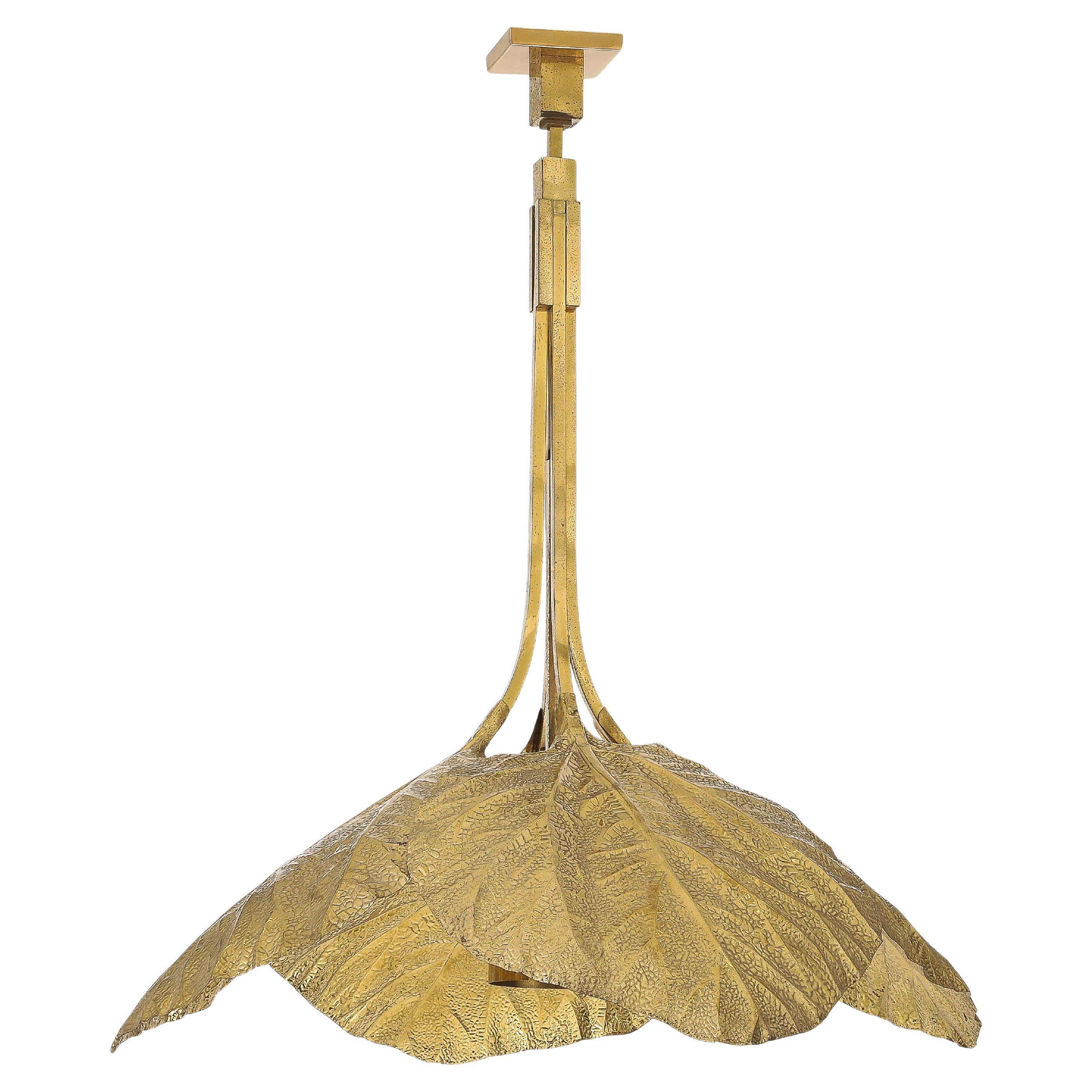 Carlo Giorgi für Bottega Gadda Seltener Rabarbaro-Blatt-Kronleuchter aus Messing, Italien 1970er im Angebot