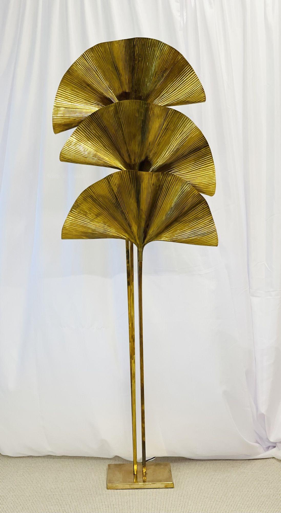 Carlo Giorgi for Bottega Gadda Three Leaf Brass Ginkgo Floor Lamp, Italy 1970s 2