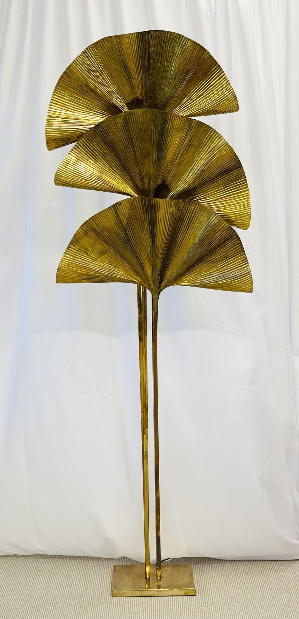 Carlo Giorgi for Bottega Gadda Three Leaf Brass Ginkgo Floor Lamp, Italy 1970s 3