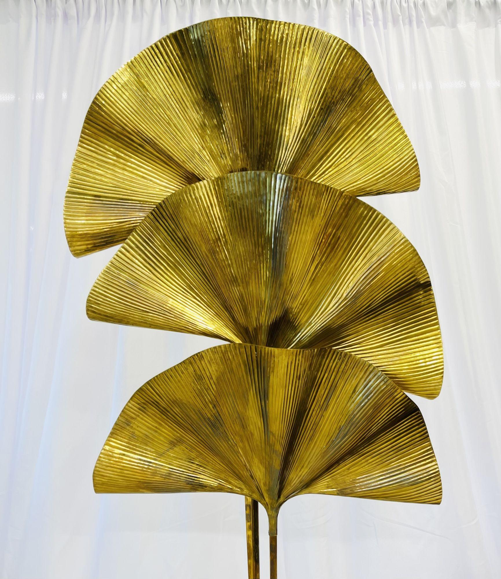 Carlo Giorgi for Bottega Gadda Three Leaf Brass Ginkgo Floor Lamp, Italy 1970s 4