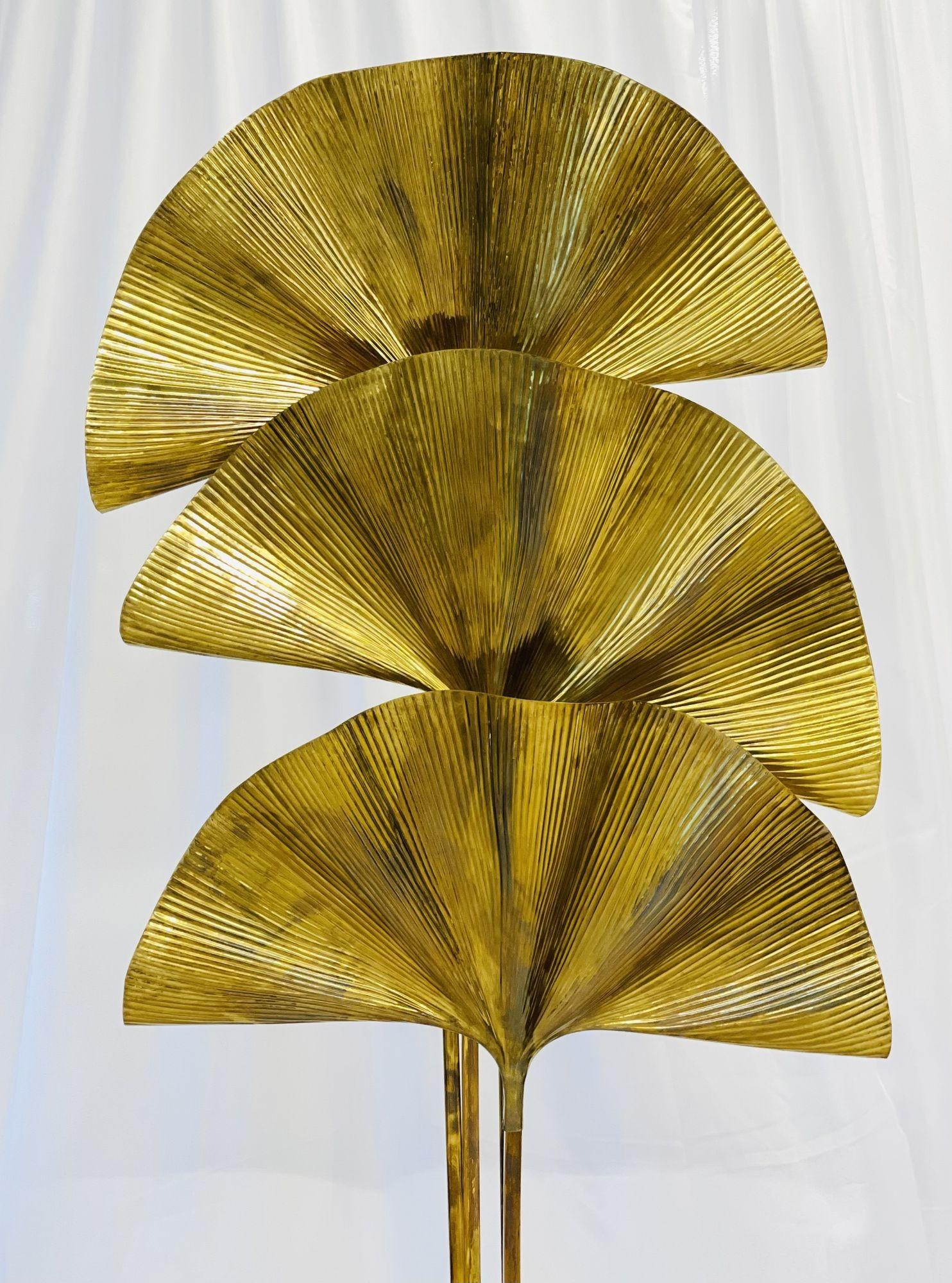 Carlo Giorgi for Bottega Gadda Three Leaf Brass Ginkgo Floor Lamp, Italy 1970s 5