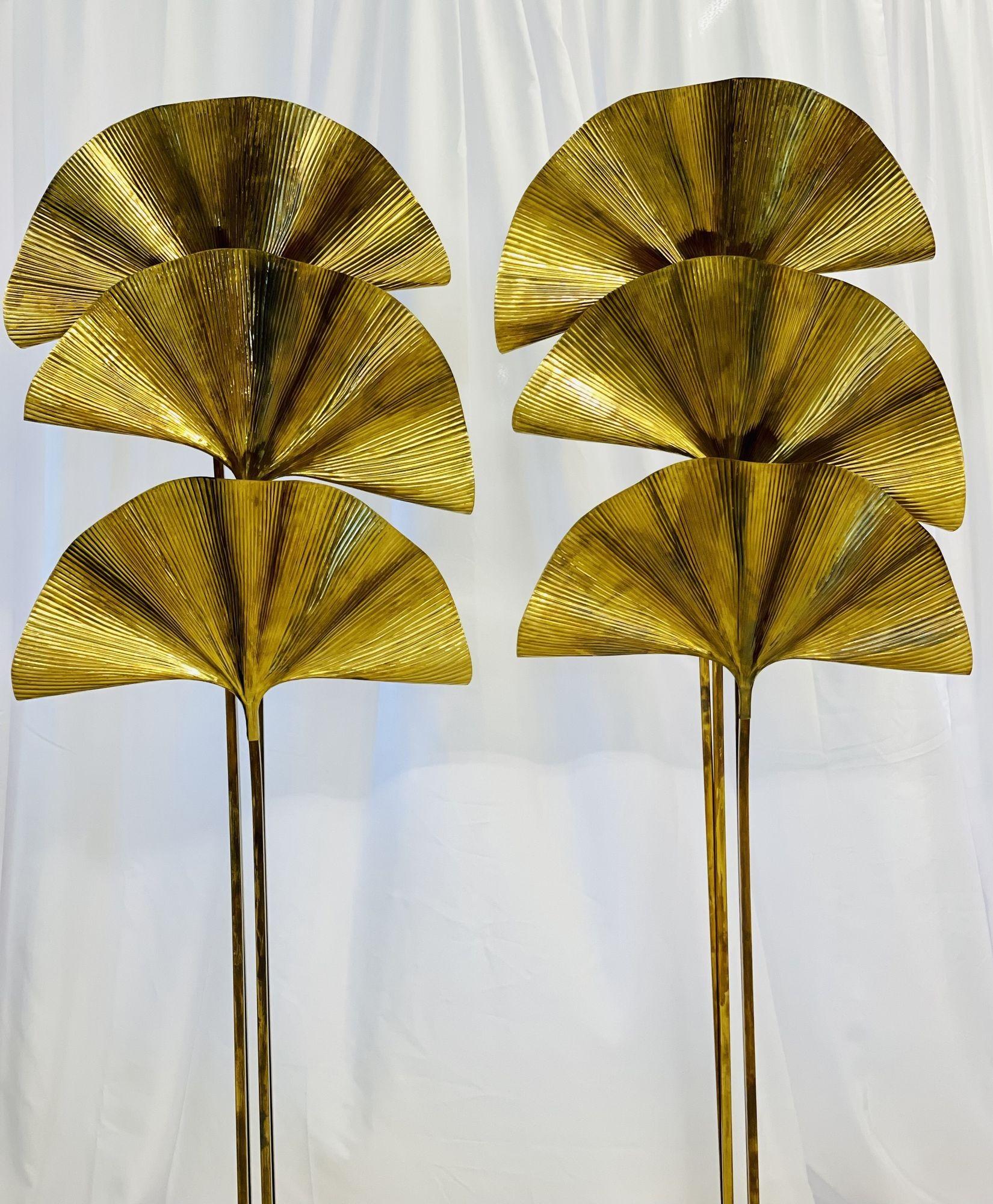 Modern Carlo Giorgi for Bottega Gadda Three Leaf Brass Ginkgo Floor Lamp, Italy 1970s