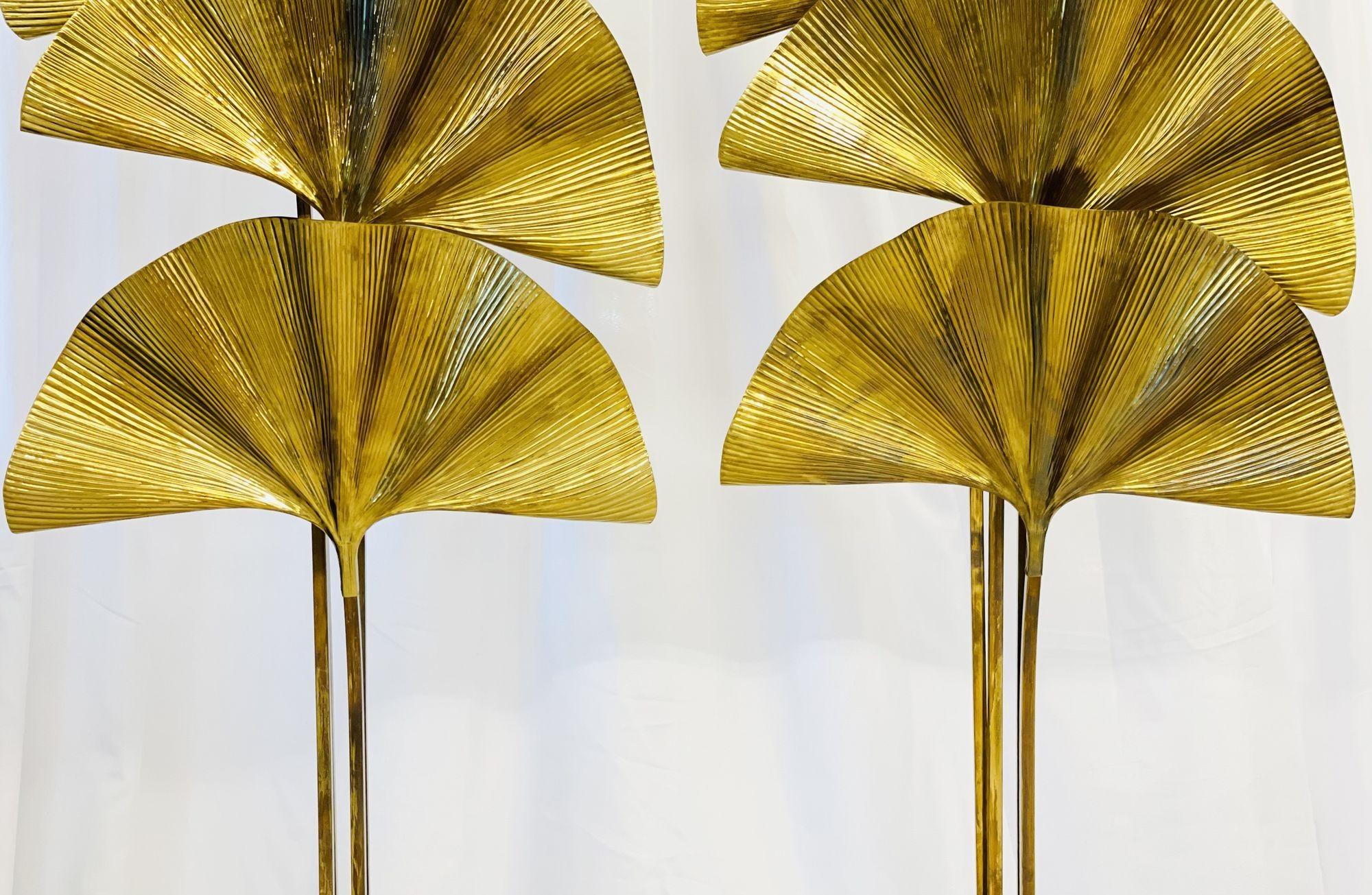 Italian Carlo Giorgi for Bottega Gadda Three Leaf Brass Ginkgo Floor Lamp, Italy 1970s