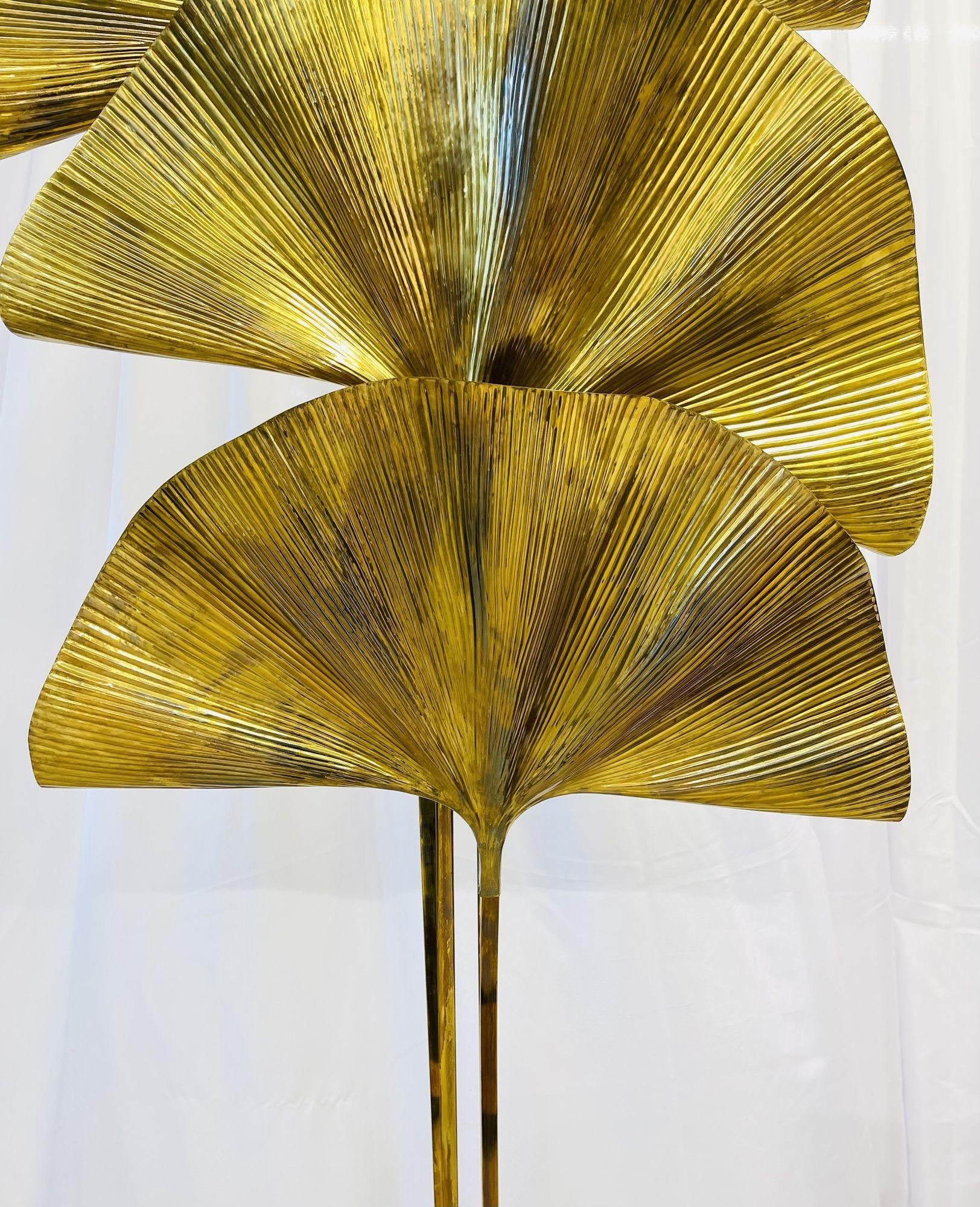 Late 20th Century Carlo Giorgi for Bottega Gadda Three Leaf Brass Ginkgo Floor Lamp, Italy 1970s