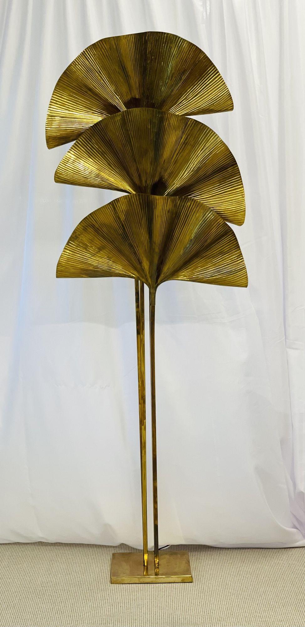 Carlo Giorgi for Bottega Gadda Three Leaf Brass Ginkgo Floor Lamp, Italy 1970s 1