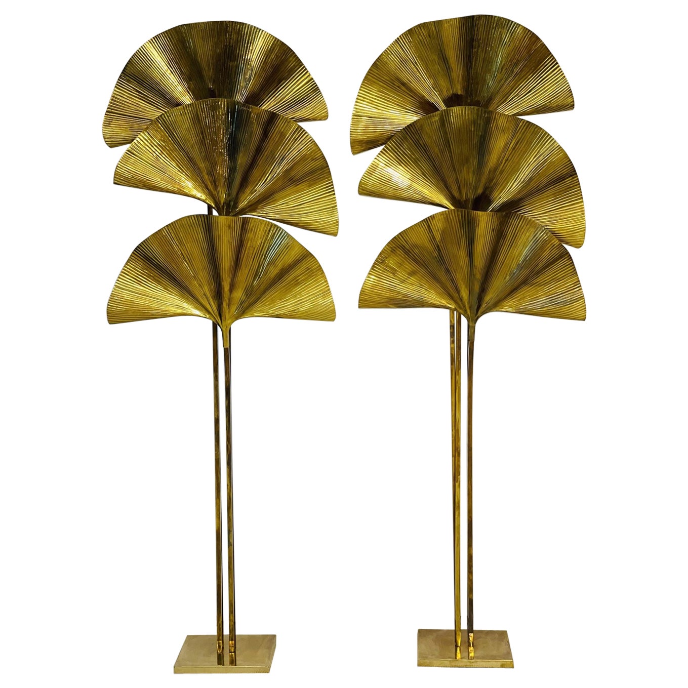 Carlo Giorgi for Bottega Gadda Three Leaf Brass Ginkgo Floor Lamp, Italy 1970s
