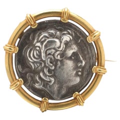 Carlo Giuliano 22KT Gold Brooch, Greek Silver Tetradrachm of Lysimachos