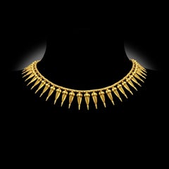 Carlo Giuliano Antique Archaeological Revival 18ct Gold Fringe Necklace Ca .1880