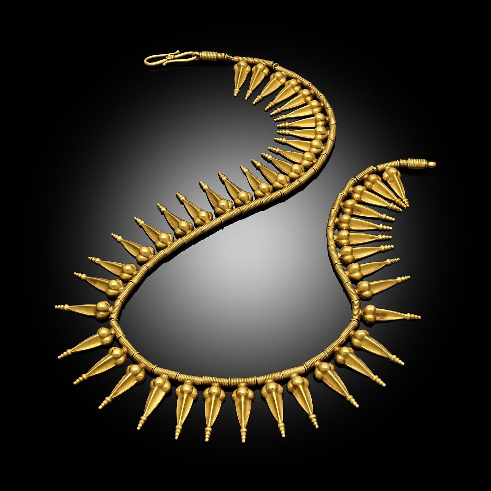 Victorian Carlo Giuliano Antique Archaeological Revival 18ct Gold Fringe Necklace Ca .1880
