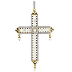 Carlo Giuliano Pendentif croix lilas en émail et perles