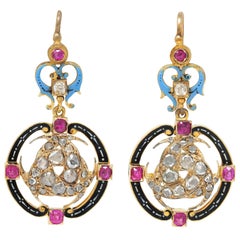 Carlo Giuliano Orecchini Rinascimentali con Smalto Multi Gemma in oro 18K
