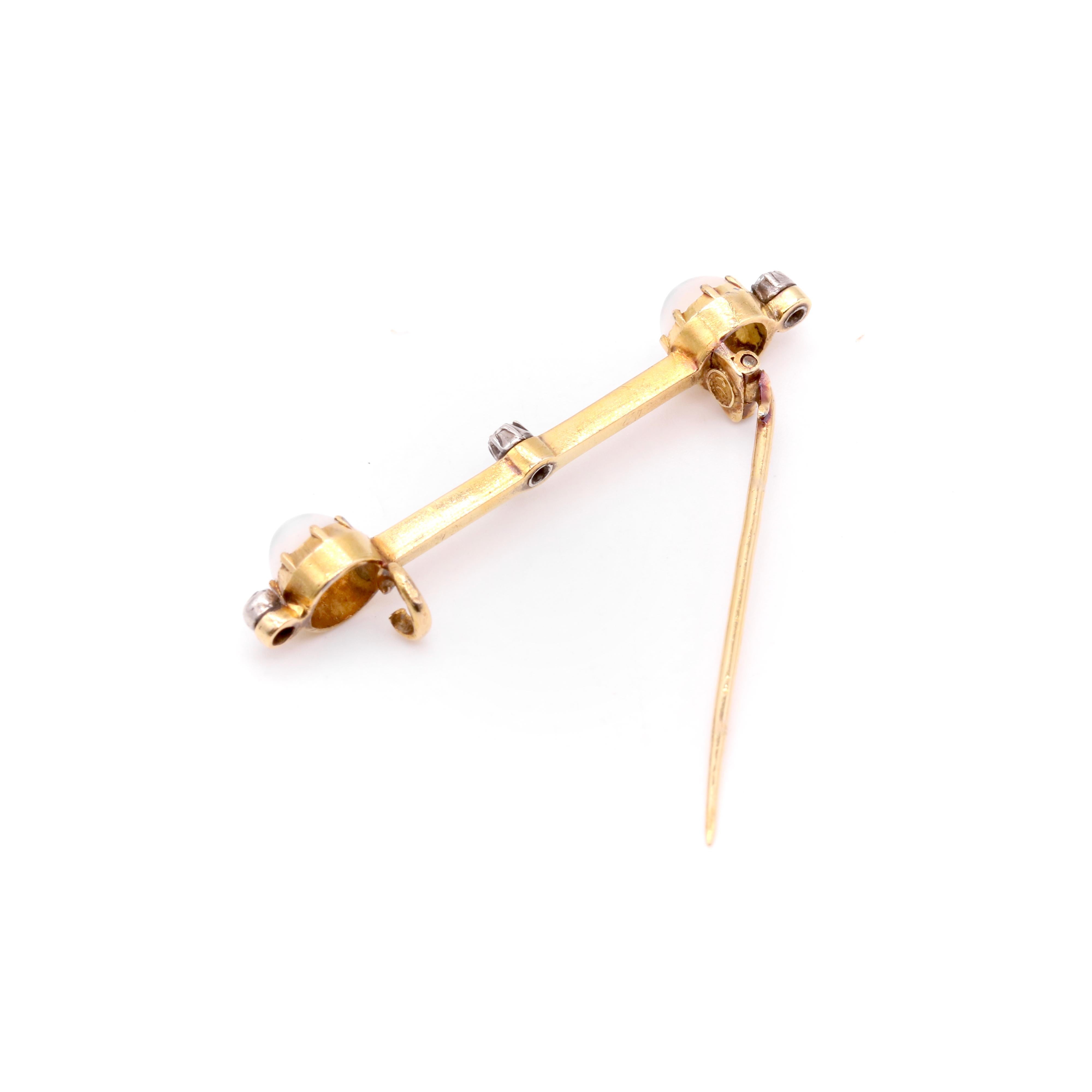 Carlo Giuliano: Viktorianische 18K Gold & Silber Mondstein, Diamant-Emaille-Brosche im Angebot 3