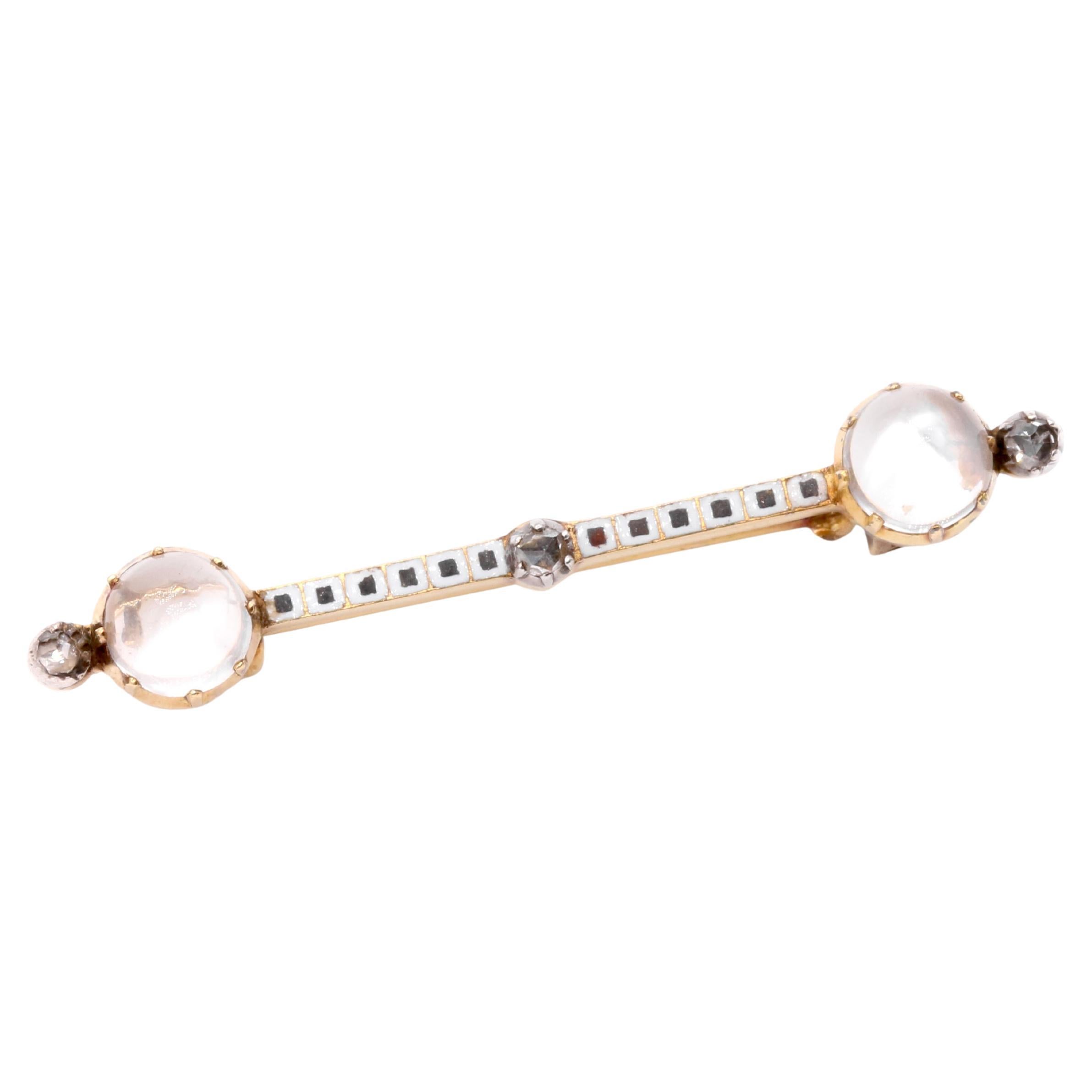Carlo Giuliano : Broche victorienne en or et argent 18K, pierre de lune, diamant et émail