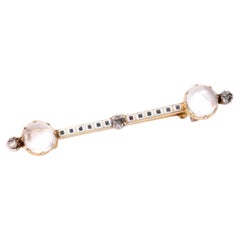 Carlo Giuliano: Victorian 18K Gold & Silver Moonstone, Diamond Enamel Brooch