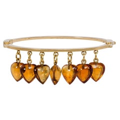 Carlo Giuliano Victorian Gold Charm Bracelet with Citrine Heart Pendants