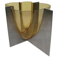 Vase Carlo en verre et acier inoxydable, bas, transparent ou ambre