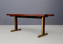 Carlo Graffi Midcentury Bench in Brass and Walnut Wood from 1950s