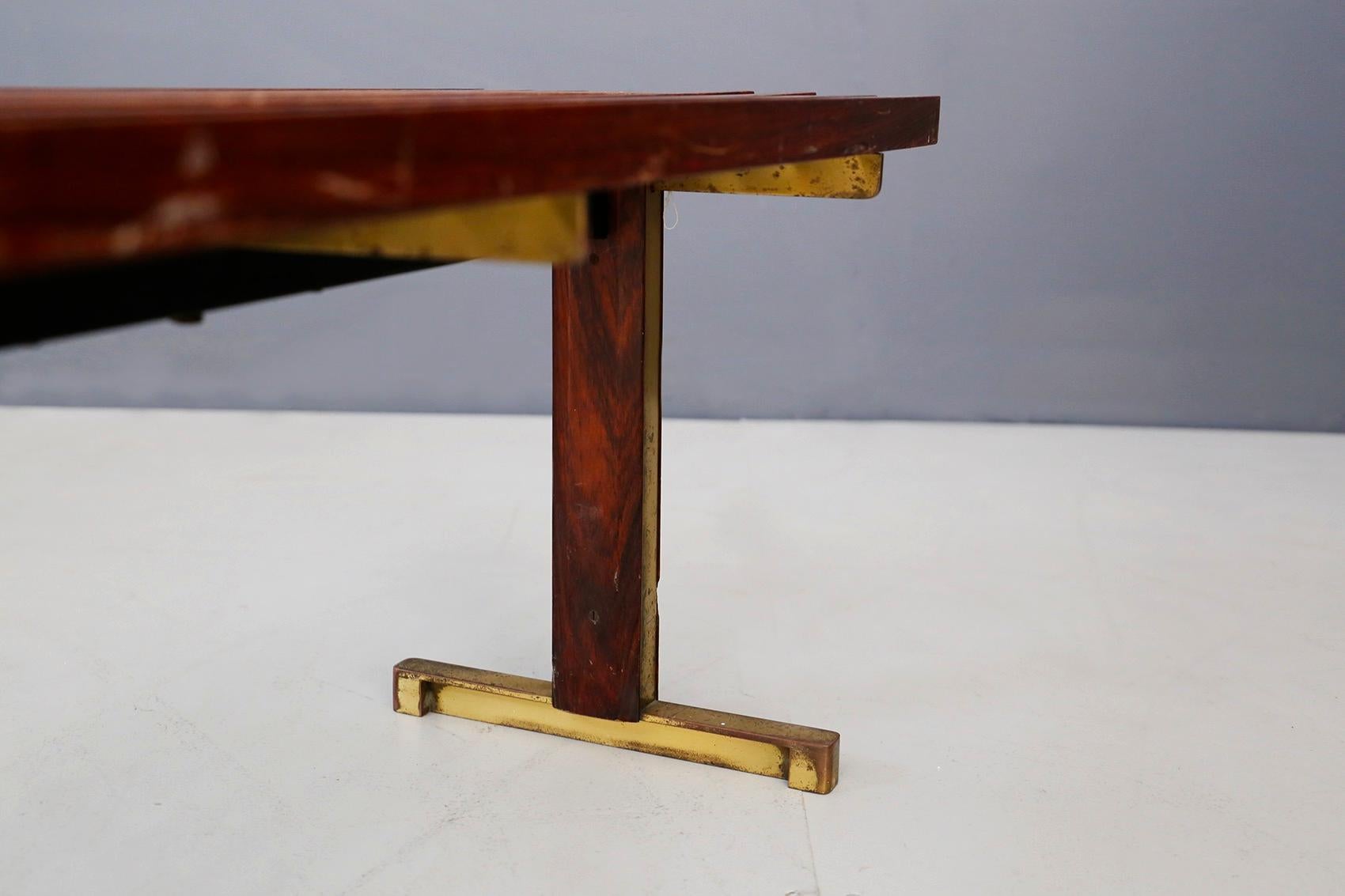 Mid-20th Century Carlo Graffi Midcentury Bench in Brass and Walnut Wood from 1950s