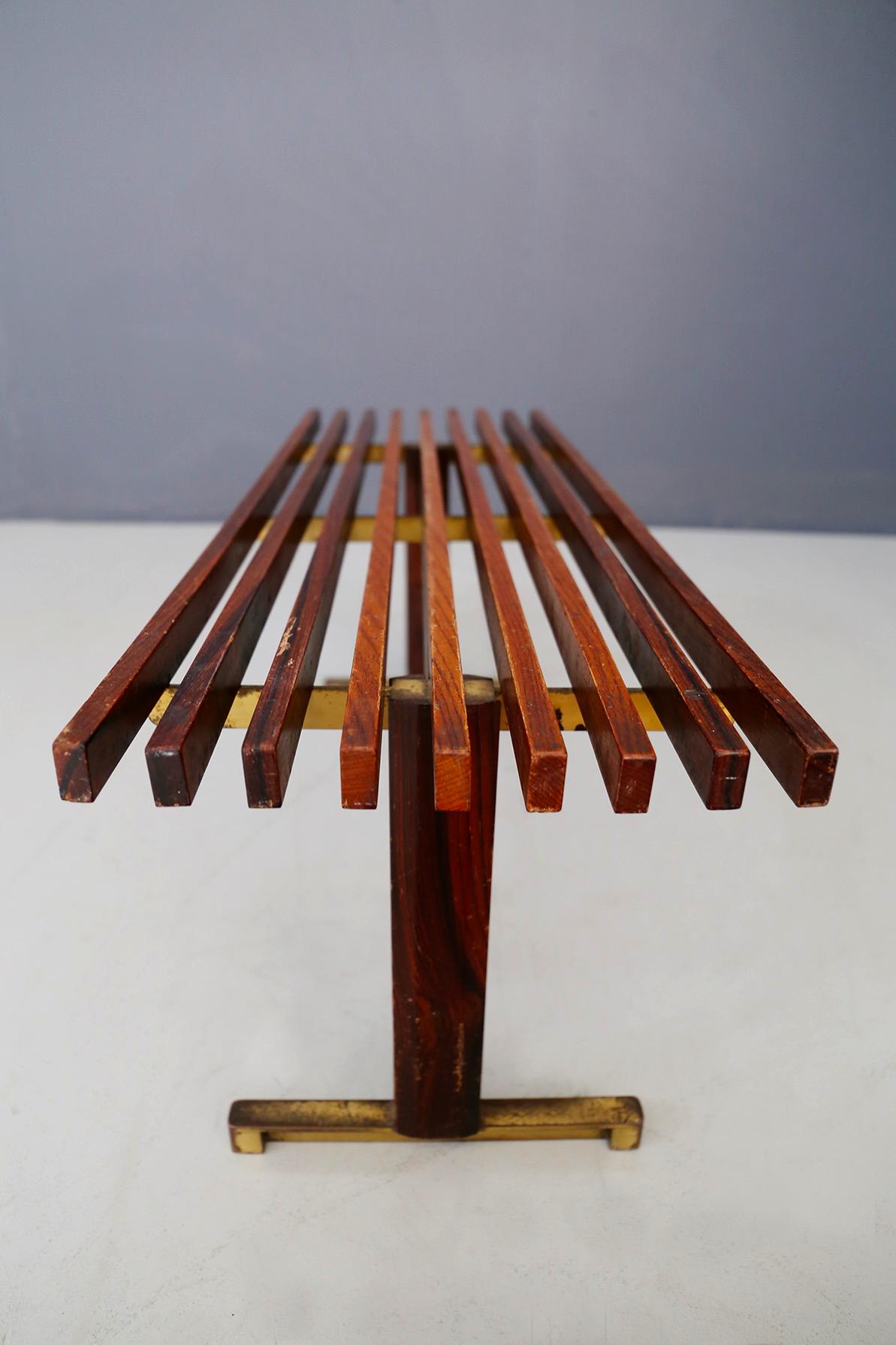 Carlo Graffi Midcentury Bench in Brass and Walnut Wood from 1950s 1