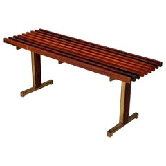 Carlo Graffi Midcentury Bench in Brass and Walnut Wood from 1950s