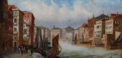 Oil painting by Carlo Granci "The Fishmarket, Venice"