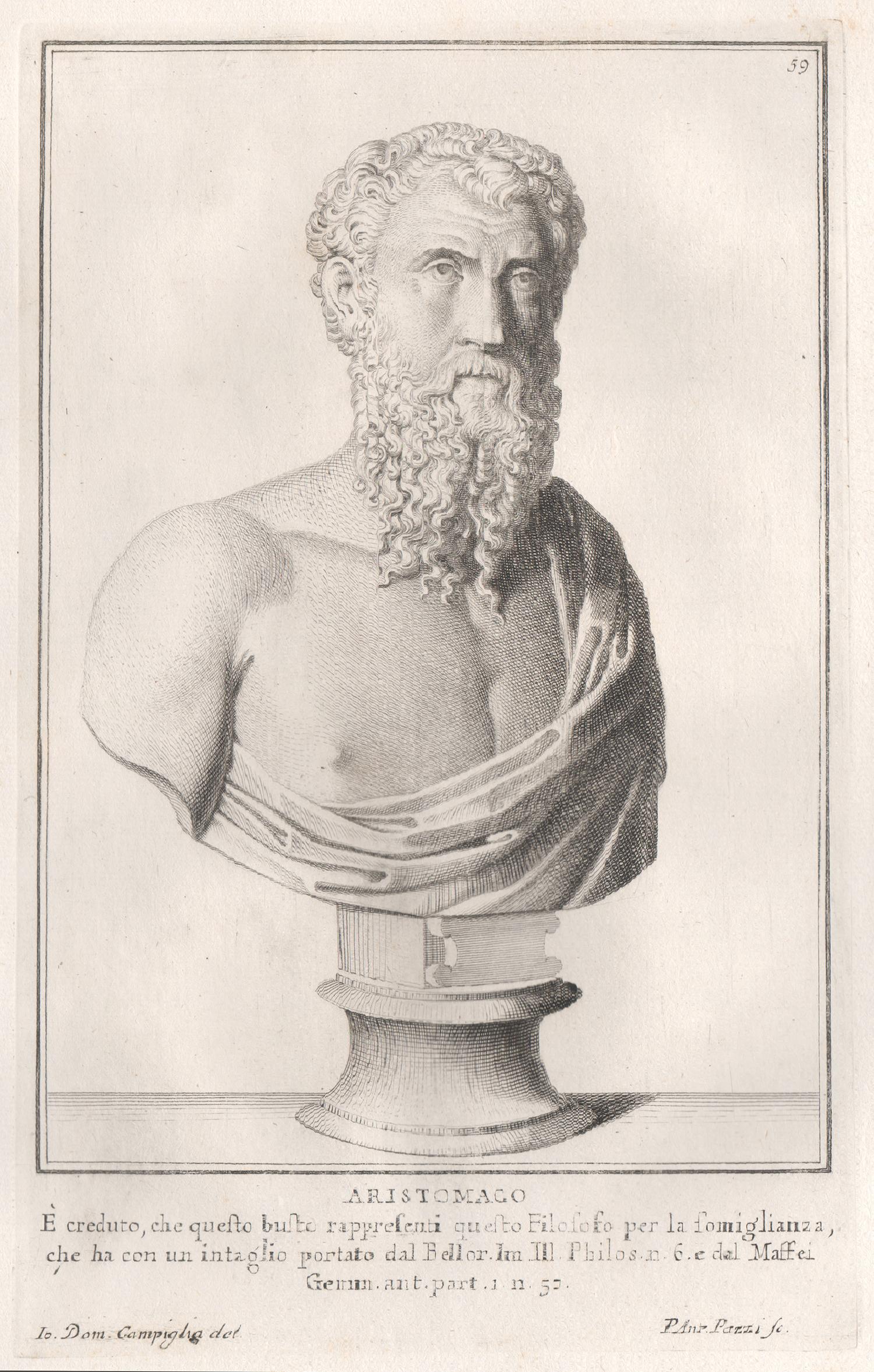 Aristomachus, Ancient Greek, C18th Grand Tour Roman bust engraving, 1741