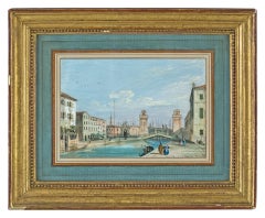19th century Venetian view painting - Venice Arsenal - Carlo Grubacs Watercolor 