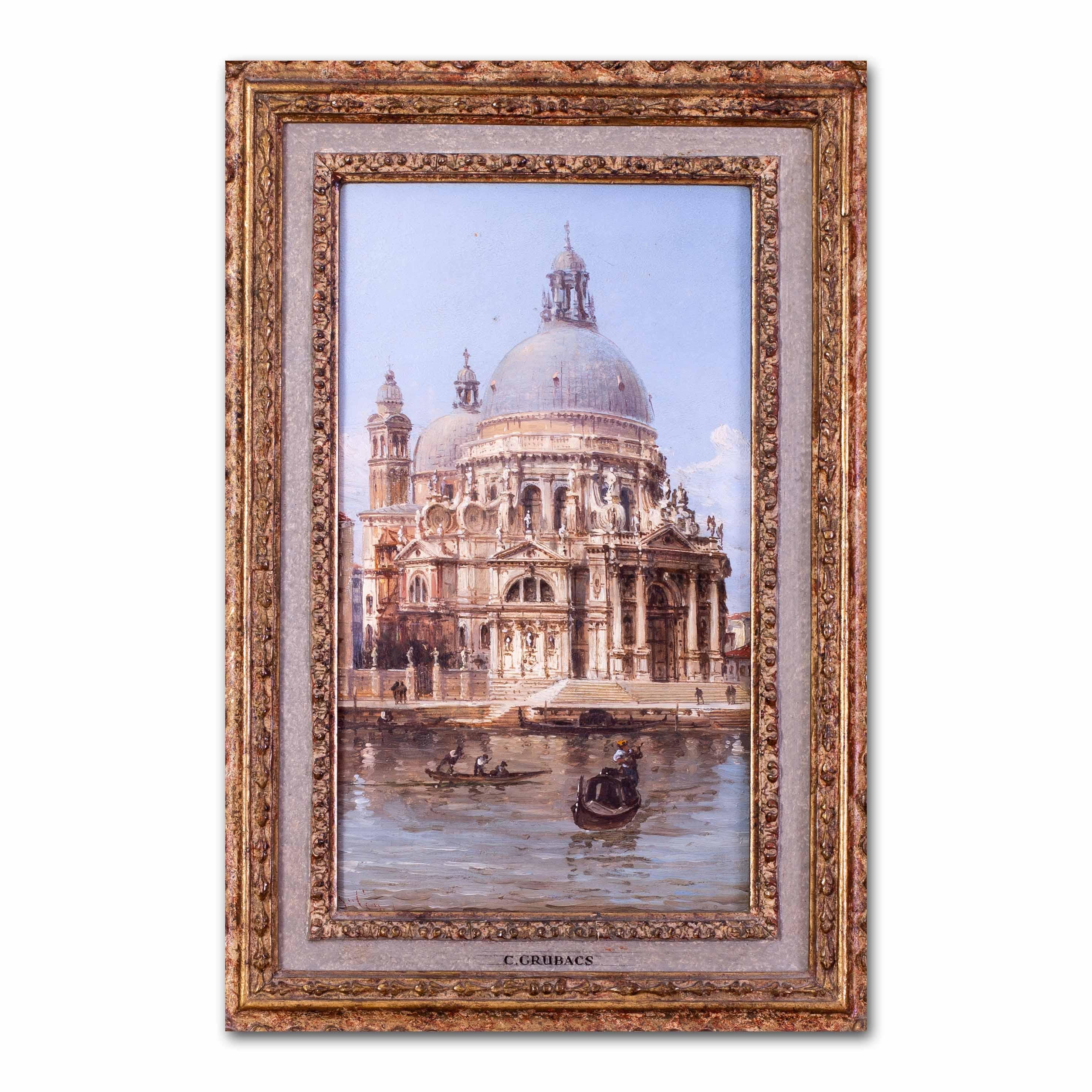 Carlo Grubacs Ölgemälde des 19. Jahrhunderts von Santa Maria della Salute, Venedig 7