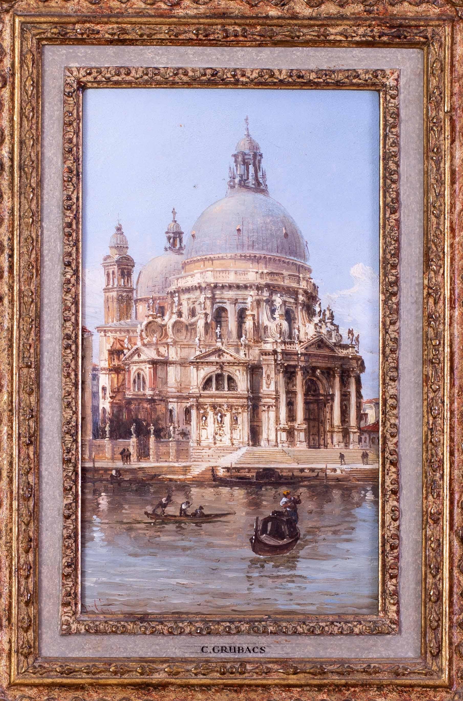 Carlo Grubacs (Italiener, 1810 - 1870)
Santa Maria della Salute, Venedig
Öl auf Platte
Signiert 'C Grubacs' (unten rechts)
9.3/4 x 5,3/8 Zoll. (24,8 x 13,8 cm.)
