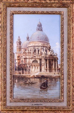 Carlo Grubacs 19th Century oil painting of Santa Maria della Salute, Venice