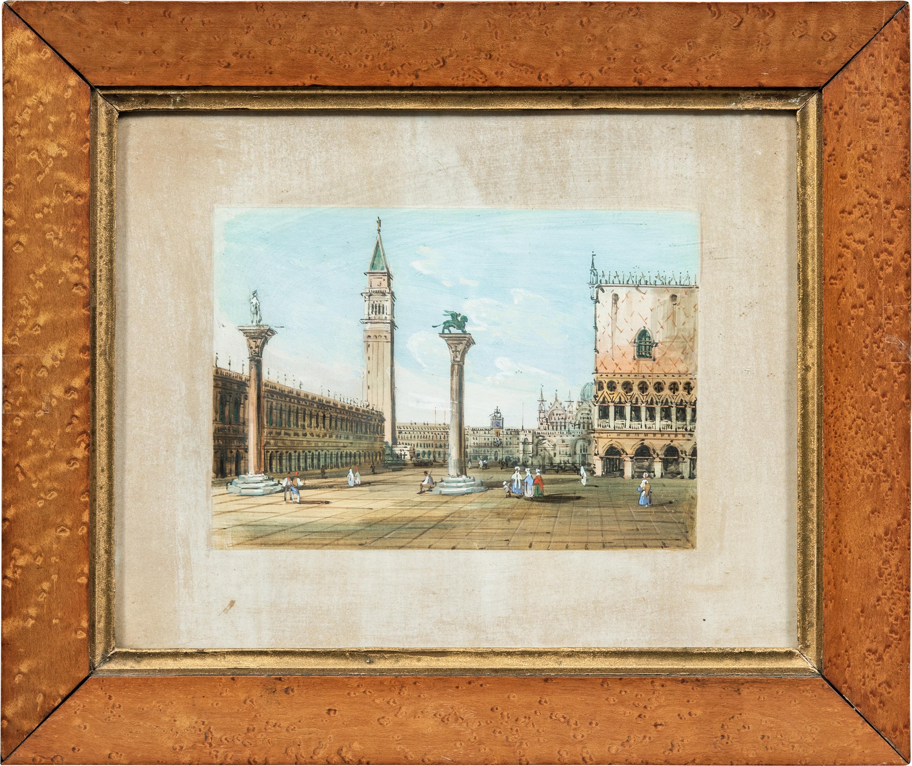 Carlo Grubacs (Venediger Meister) – Paar Landschaftsgemälde aus Venedig des 19. Jahrhunderts im Angebot 1
