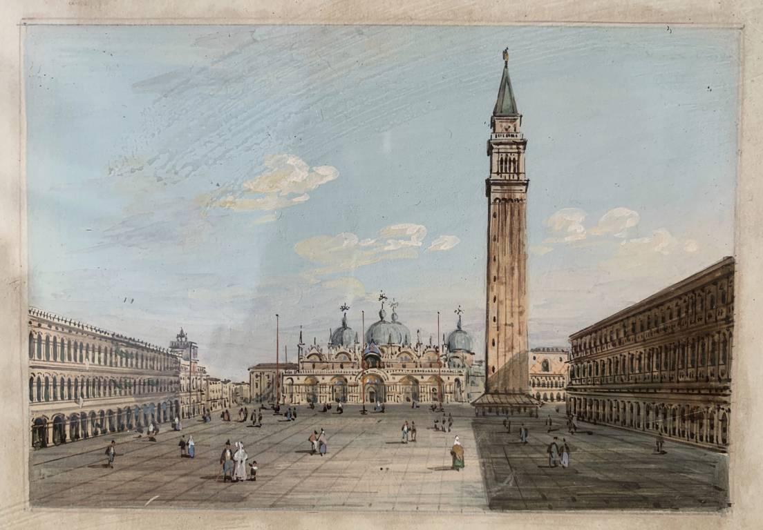 Carlo Grubacs (Venediger Meister) – Paar Landschaftsgemälde aus Venedig des 19. Jahrhunderts im Angebot 4
