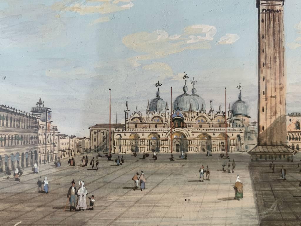 Carlo Grubacs (Venediger Meister) – Paar Landschaftsgemälde aus Venedig des 19. Jahrhunderts im Angebot 6