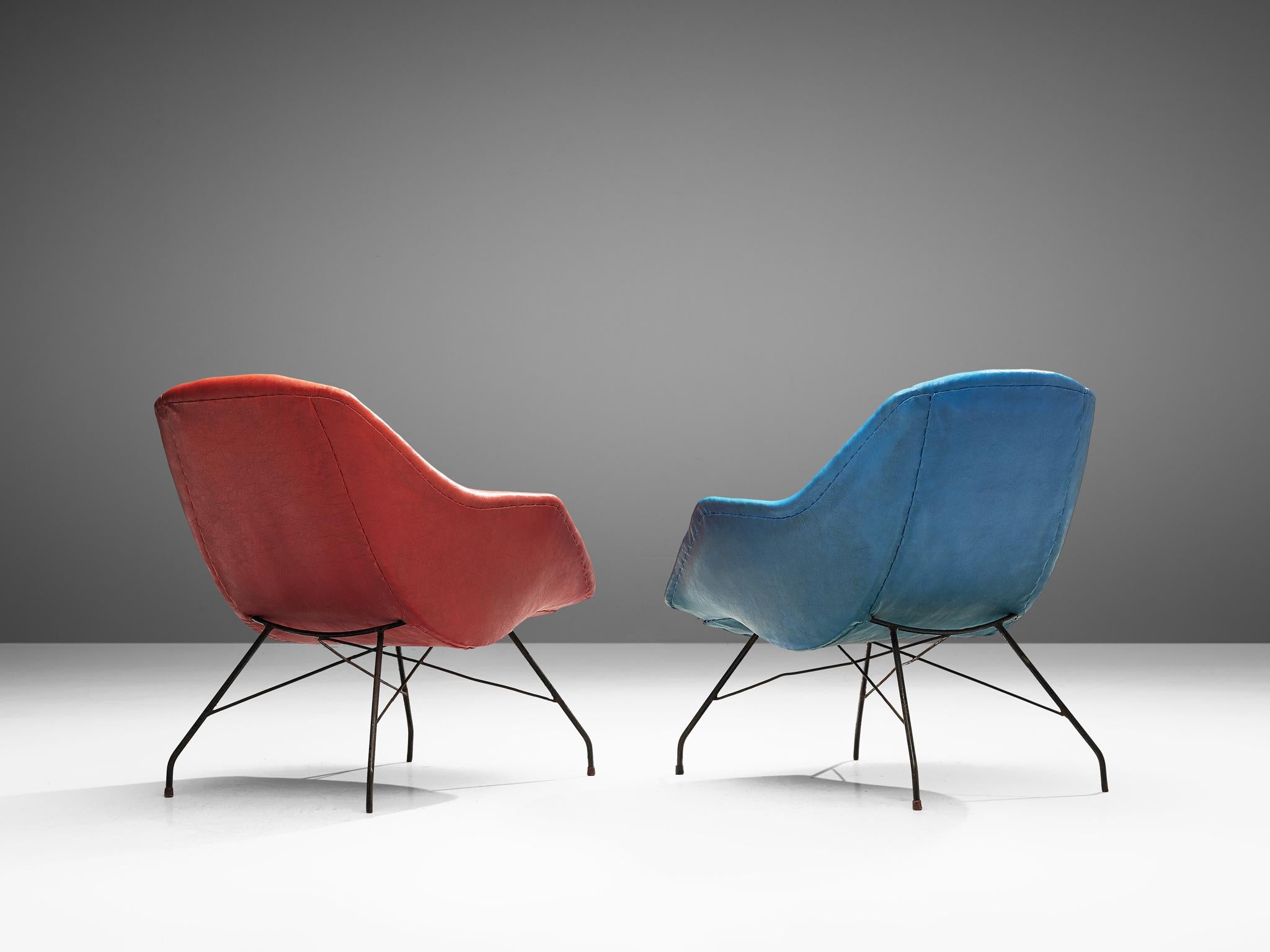 Mid-20th Century Carlo Hauner and Martin Eisler Lounge Chairs in Blue and Red Upholstery  For Sale