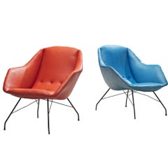 Carlo Hauner and Martin Eisler Lounge Chairs in Blue and Red Upholstery