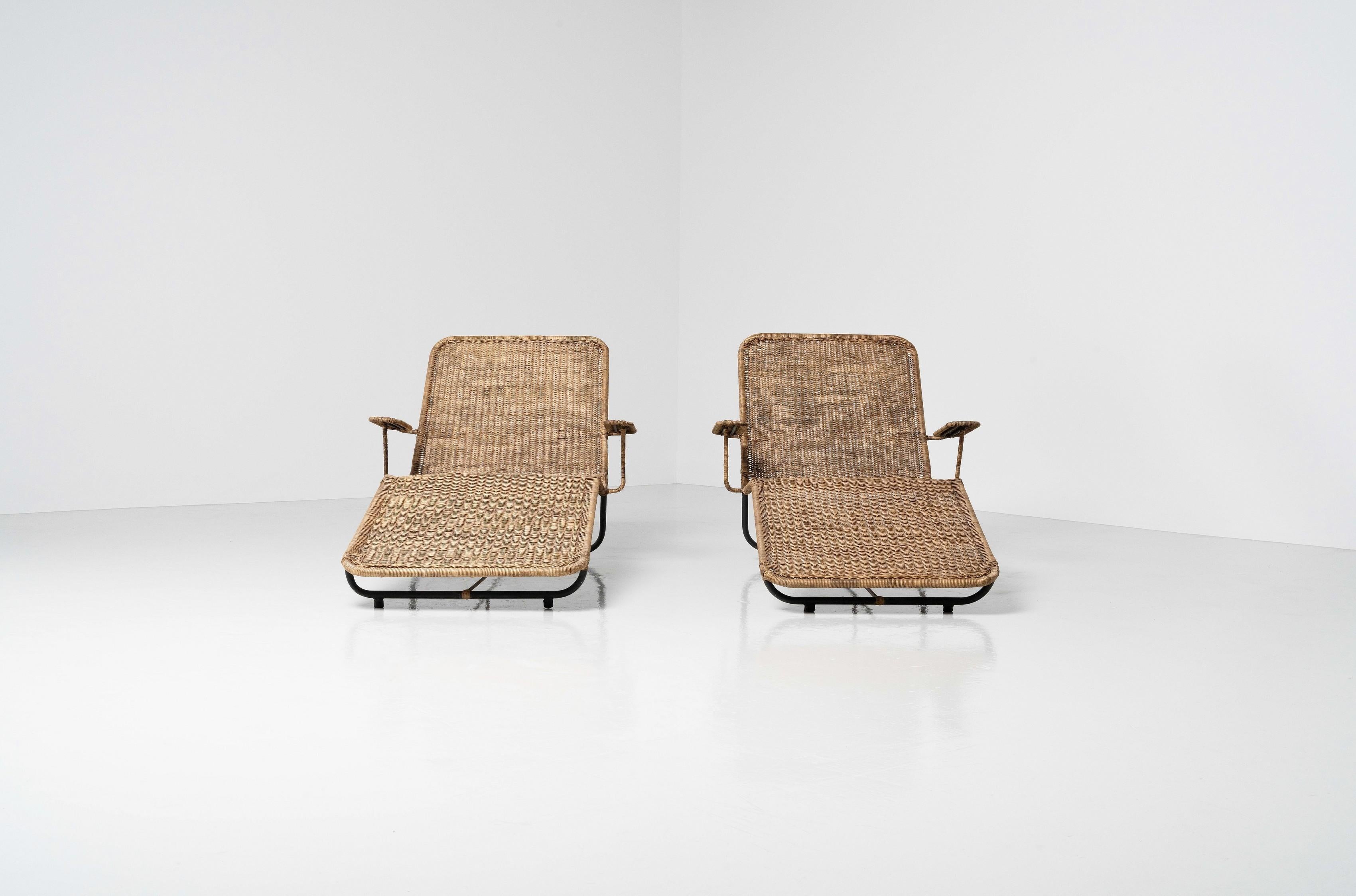 Brazilian Carlo Hauner and Martin Eisler Rattan Lounge Chairs Brazil 1955 For Sale