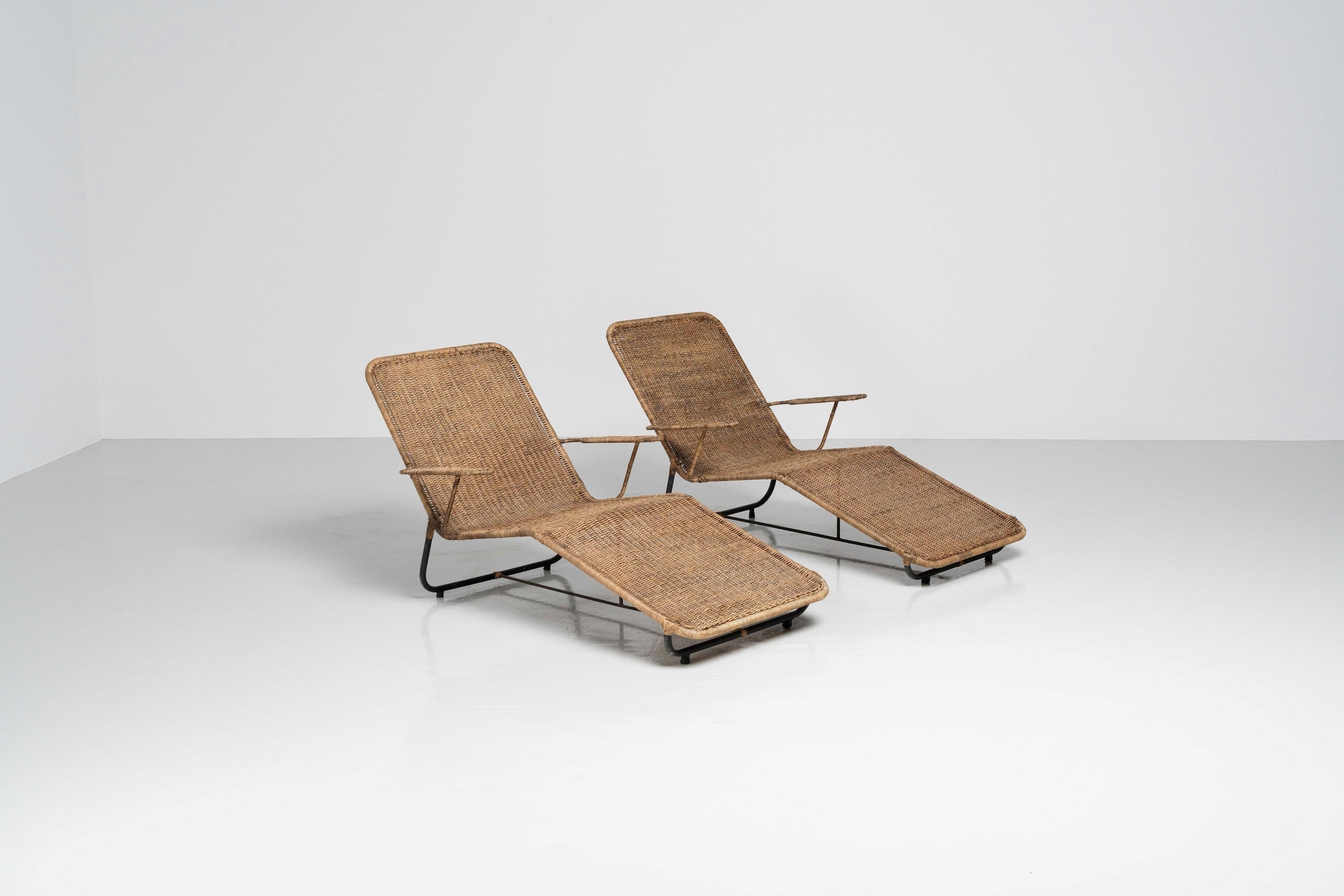 Mid-20th Century Carlo Hauner and Martin Eisler Rattan Lounge Chairs Brazil 1955 For Sale