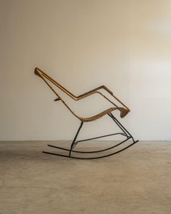 Carlo Hauner and Martin Eisler Rocking Chair in Iron and Woven Rush, Forma